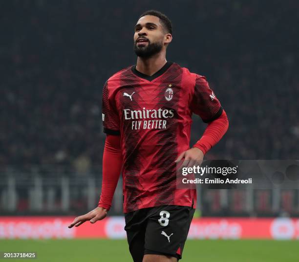 Ruben Loftus-Cheek of AC Milan celebrates after scoring the team's first goal during the UEFA Europa League 2023/24 Knockout Round Play-offs First...