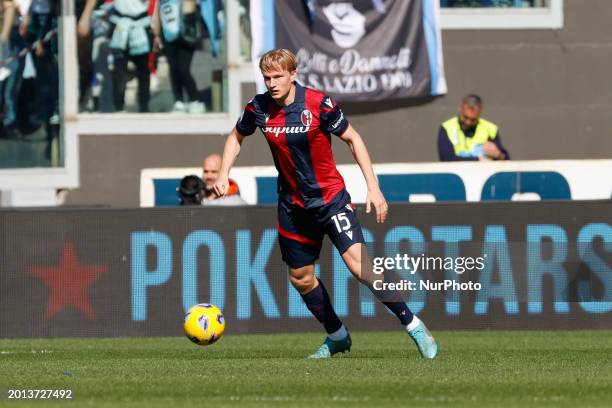 Victor Kristiansen of Bologna is playing in the Serie A soccer match between SS Lazio and Bologna FC at Stadio Olimpico in Rome, Italy, on February...