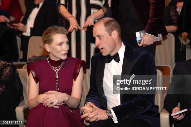 Britain's Prince William, Prince of Wales, president of Bafta, speaks with US-Australian actress Cate Blanchett during the BAFTA British Academy Film...