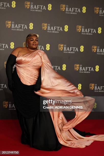 Actress Da'Vine Joy Randolph poses on the red carpet upon arrival at the BAFTA British Academy Film Awards at the Royal Festival Hall, Southbank...