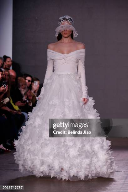 Model walks the runway during the Fashion Scout show during London Fashion Week February 2024 at Protein Studios on February 18, 2024 in London,...