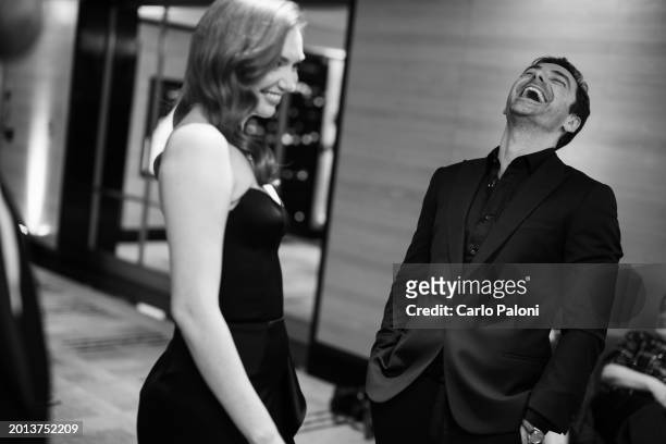 Eleanor Tomlinson and Aidan Turner attend the BAFTA Gala 2024, supported by Bulgari at The Peninsula Hotel on February 15, 2024 in London, England.