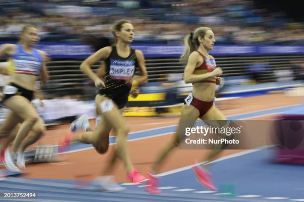 Georgia Bell is winning the 1500m at the UK Indoor Athletics Championships at the Utilita Arena in Birmingham, UK, on February 18, 2024.