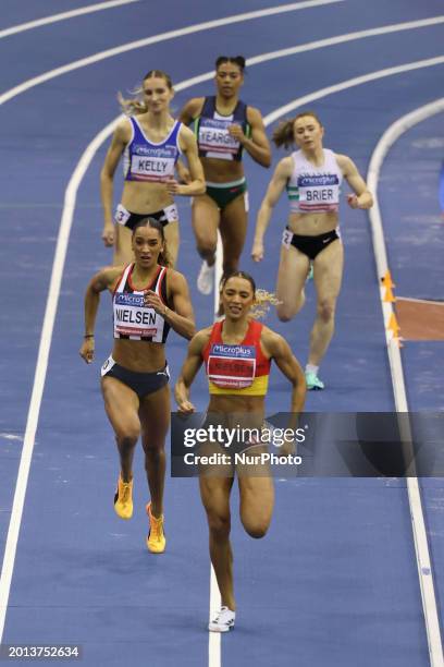 Laviai Nielsen is winning the 400m ahead of her sister Lina Nielsen during the UK Indoor Athletics Championships at the Utilita Arena in Birmingham,...