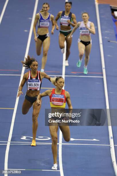 Laviai Nielsen is winning the 400m ahead of her sister Lina Nielsen during the UK Indoor Athletics Championships at the Utilita Arena in Birmingham,...