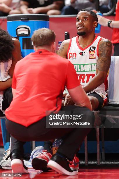 Bryce Cotton of the Wildcats walks off court injured during the round 20 NBL match between Illawarra Hawks and Perth Wildcats at WIN Entertainment...