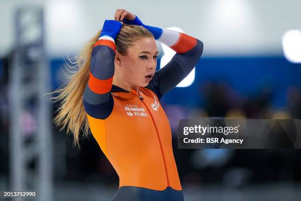 Jutta Leerdam of The Netherlands competing on the Women's 1000 m during the ISU World Speed Skating Single Distances Championships at Olympic Oval on...