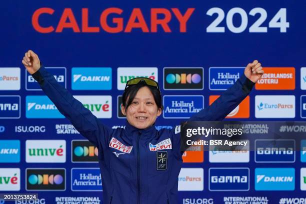 Miho Takagi of Japan first place competing on the Women's 1000 m during the ISU World Speed Skating Single Distances Championships at Olympic Oval on...