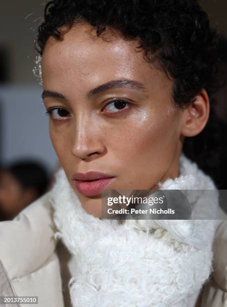 Model backstage ahead of the Holzweiler show during London Fashion Week February 2024 at on February 18, 2024 in London, England.