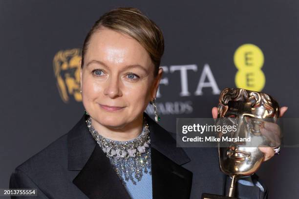 Samantha Morton poses in the winners room at the 2024 EE BAFTA Film Awards at The Royal Festival Hall on February 18, 2024 in London, England.