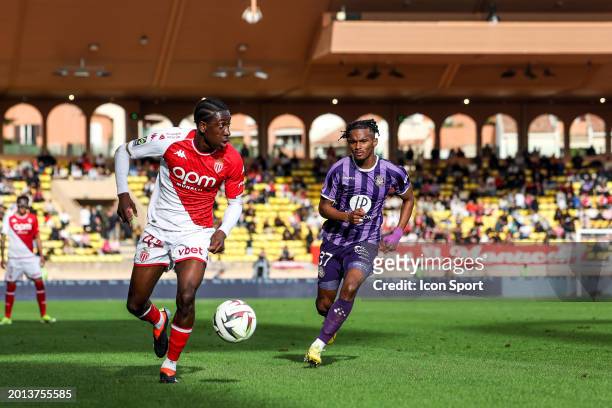 Kassoum OUATTARA of Monaco and Yann GBOHO of Toulouse during the Ligue 1 Uber Eats match between Association Sportive de Monaco Football Club and...