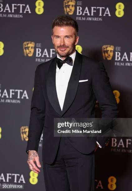 David Beckham poses in the winners room at the 2024 EE BAFTA Film Awards at The Royal Festival Hall on February 18, 2024 in London, England.