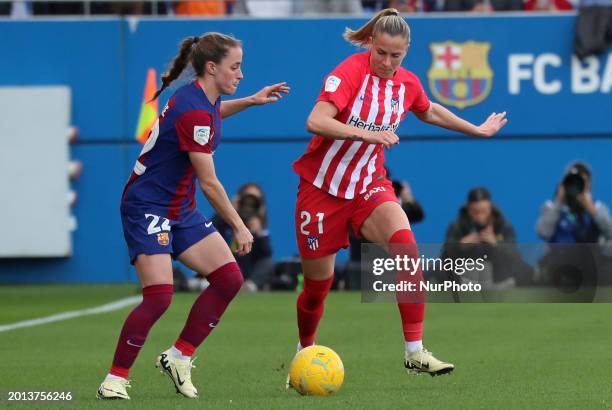 Ana-Maria Crnogorcevic and Ona Batlle are playing in the match between FC Barcelona and Atletico de Madrid for week 19 of the Liga F at the Johan...