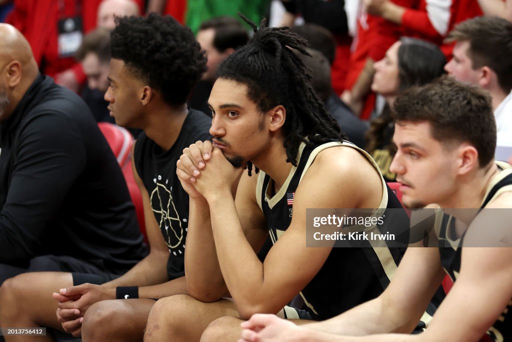 Trey Kaufman-Renn of the Purdue Boilermakers sits on the bench