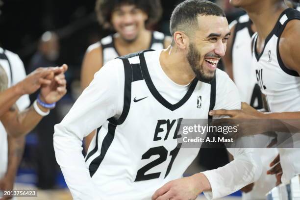 Trevelin Queen of Team EYL celebrates during the G League Next Up Game Presented by AT&T as part of NBA All-Star Weekend on February 18, 2024 at...