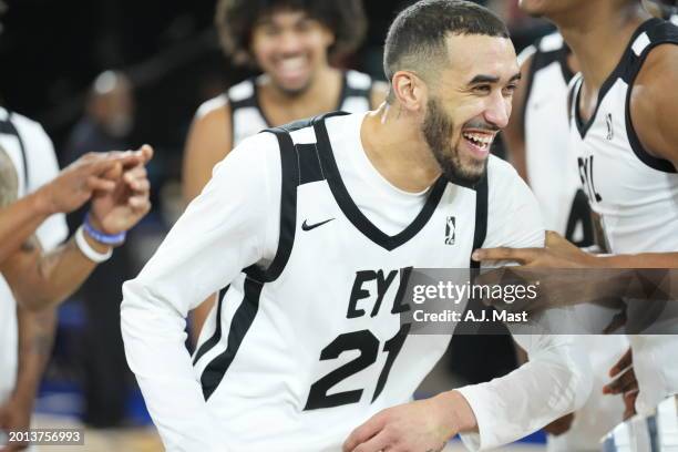 Trevelin Queen of Team EYL celebrates during the G League Next Up Game Presented by AT&T as part of NBA All-Star Weekend on February 18, 2024 at...