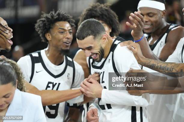 Trevelin Queen of Team EYL celebrates during the G League Next Up Game Presented by AT&T as part of NBA All-Star Weekend on February 18, 2024 at...
