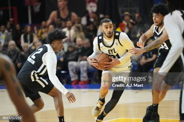 Trevelin Queen of Team EYL handles the ball during the G League Next Up Game Presented by AT&T as part of NBA All-Star Weekend on February 18, 2024...