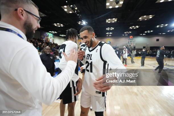 Trevelin Queen of Team EYL celebrates during the G League Next Up Game Presented by AT&T as part of NBA All-Star Weekend on February 18, 2024 at...