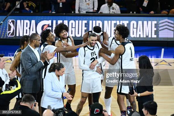 Trevelin Queen of Team EYL celebrates during the G League Next Up Game Presented by AT&T as part of NBA All-Star Weekend on February 18, 2024 at...