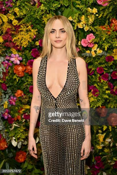 Cara Delevingne attends the British Vogue And Tiffany & Co. Celebrate Fashion And Film Party 2024 at Annabel's on February 18, 2024 in London,...