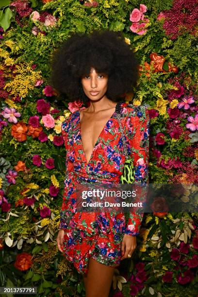 Julia Sarr-Jamois attends the British Vogue And Tiffany & Co. Celebrate Fashion And Film Party 2024 at Annabel's on February 18, 2024 in London,...