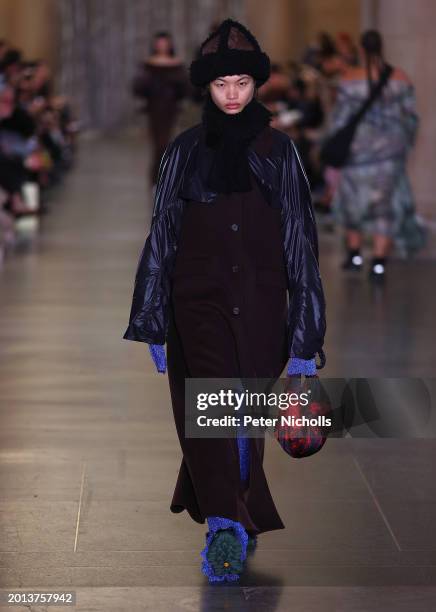 Model walks the runway at the Holzweiler show during London Fashion Week February 2024 on February 18, 2024 in London, England.