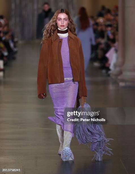 Model walks the runway at the Holzweiler show during London Fashion Week February 2024 on February 18, 2024 in London, England.