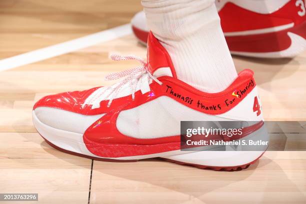 The sneakers worn by Giannis Antetokounmpo of the Eastern Conference during the NBA All-Star Game as part of NBA All-Star Weekend on Sunday, February...