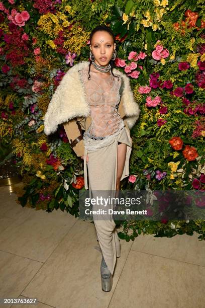 Twigs attends the British Vogue And Tiffany & Co. Celebrate Fashion And Film Party 2024 at Annabel's on February 18, 2024 in London, England.