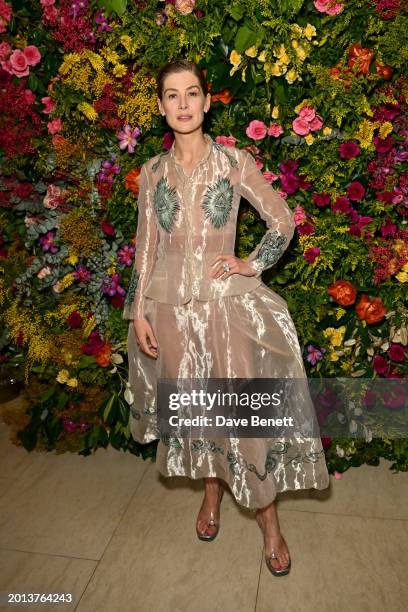 Rosamund Pike attends the British Vogue And Tiffany & Co. Celebrate Fashion And Film Party 2024 at Annabel's on February 18, 2024 in London, England.