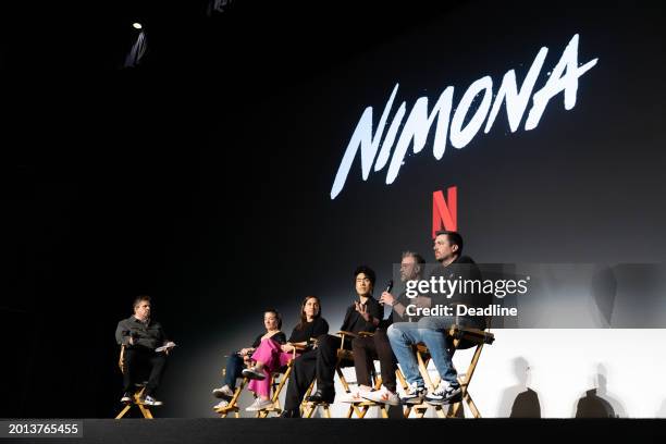 Anthony D'Alessandro, Julie Zackary, Karen Ryan, Eugene Lee Yang, Troy Quane, and Nick Bruno at Deadline Screening Series Presents Netflix's Nimona...