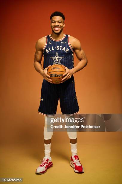 Giannis Antetokounmpo of the Eastern Conference poses for a photo prior to the 2024 73rd NBA All-Star Game on Sunday, February 18, 2024 at Gainbridge...