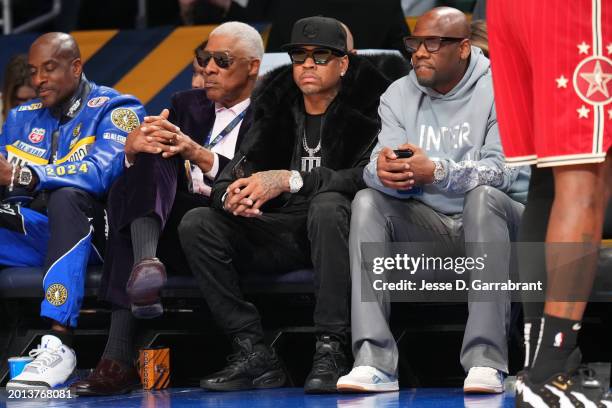 Allen Iverson and Julius Erving sit court side during the NBA All-Star Game as part of NBA All-Star Weekend on Sunday, February 18, 2024 at...