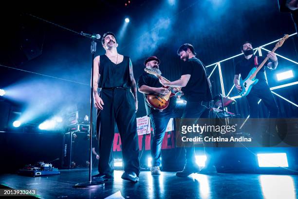 Singer David Martinez Alvarez, better known as Rayden, Hector Garcia, Jon Turner and Johnny Sanchez perform in concert at the Sala Capitol on...