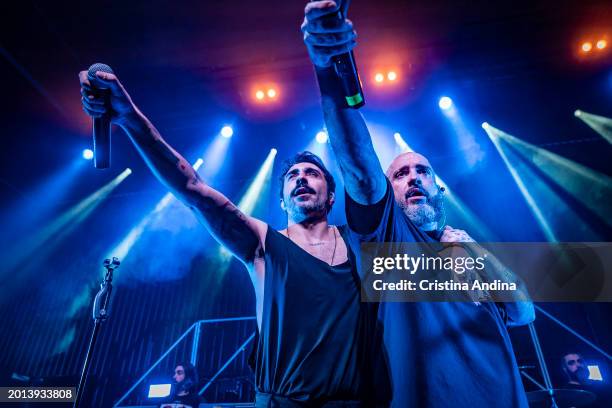 Singer David Martinez Alvarez, better known as Rayden and Mediyama perform in concert at the Sala Capitol on February 15, 2024 in Santiago de...