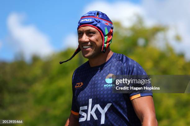 Christian Lealiifano of Moana Pasifika warms up during the Super Rugby Pacific Pre-Season Match between Hurricanes and Moana Pasifika at the New...