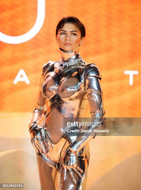 Zendaya attends the World Premiere of "Dune: Part Two" in London's Leicester Square on February 15, 2024 in London, England.