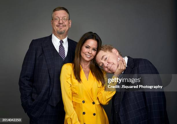 Penn Jillette, Brooke Burke and Teller of The CW Network's "Penn & Teller: Fool Us" pose for a portrait during the 2024 Winter Television Critics...