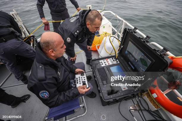 Water police teams use ROV, underwater robotic vehicle during search and rescue efforts for the remaining 5 crew members on February 18 after...