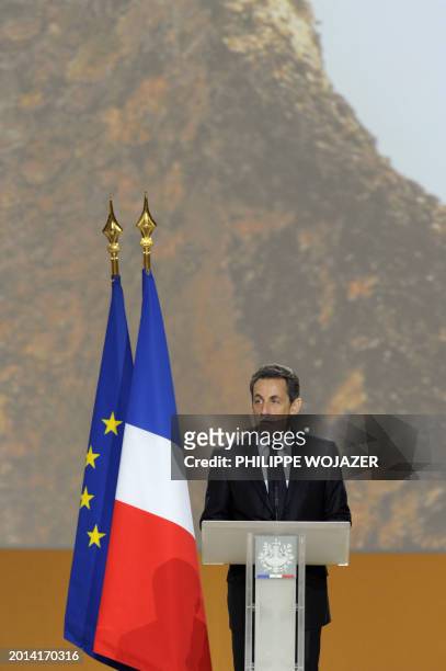 France's President Nicolas Sarkozy delivers a speech during the national homage in memory of poet, pioneer of the black pride movement and former...