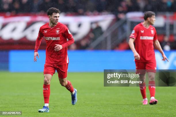 Mitchell van Bergen of FC Twente during the Dutch Eredivisie match between FC Twente and FC Utrecht at De Grolsch Veste on February 18, 2024 in...