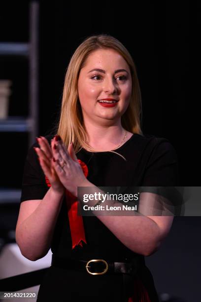 Labour Party candidate Gen Kitchen applauds other candidates after being declared the winner in the Wellingborough by-election at the count centre in...