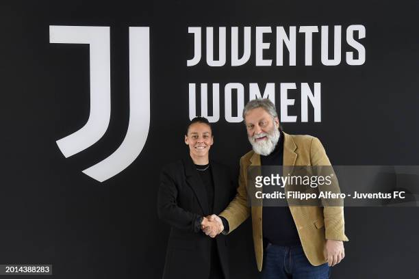 Lisa Boattin and Stefano Braghin pose at Juventus Center Vinovo on February 16, 2024 in Vinovo, Italy.