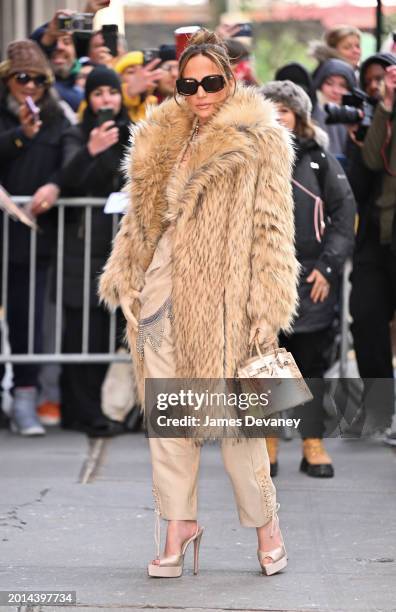 Jennifer Lopez leaves ABC's "The View" on the Upper West Side on February 15, 2024 in New York City.