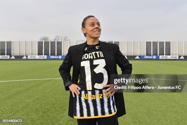 Lisa Boattin poses at Juventus Center Vinovo on February 16, 2024 in Vinovo, Italy.