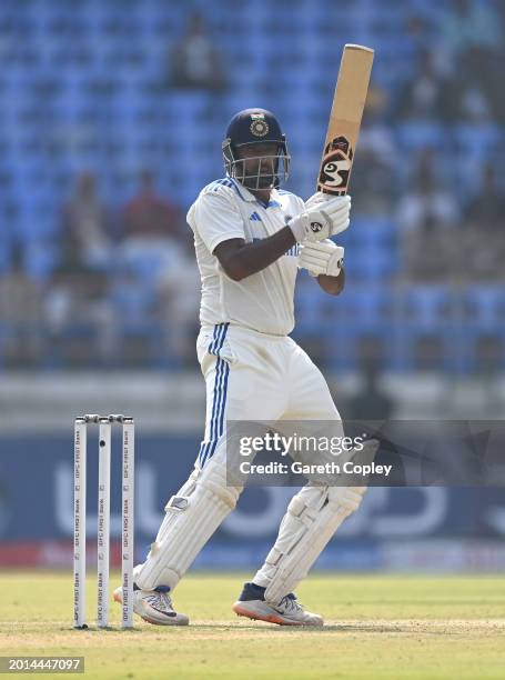 India batsman Ravi Ashwin bats during day two of the 3rd Test Match between India and England at Saurashtra Cricket Association Stadium on February...