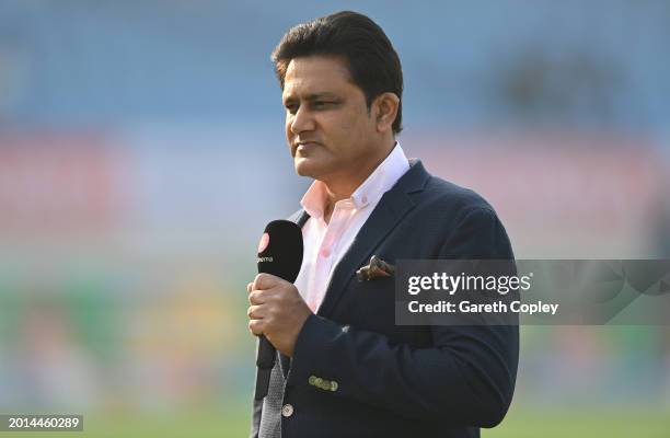 Former India player and now media broadcaster Anil Kumble during day two of the 3rd Test Match between India and England at Saurashtra Cricket...