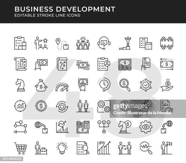 illustrazioni stock, clip art, cartoni animati e icone di tendenza di icone delle linee modificabili per lo sviluppo aziendale - domanda e offerta