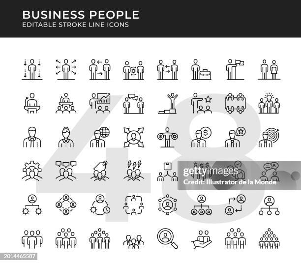 ilustraciones, imágenes clip art, dibujos animados e iconos de stock de iconos de línea editables para personas de negocios - igualdad